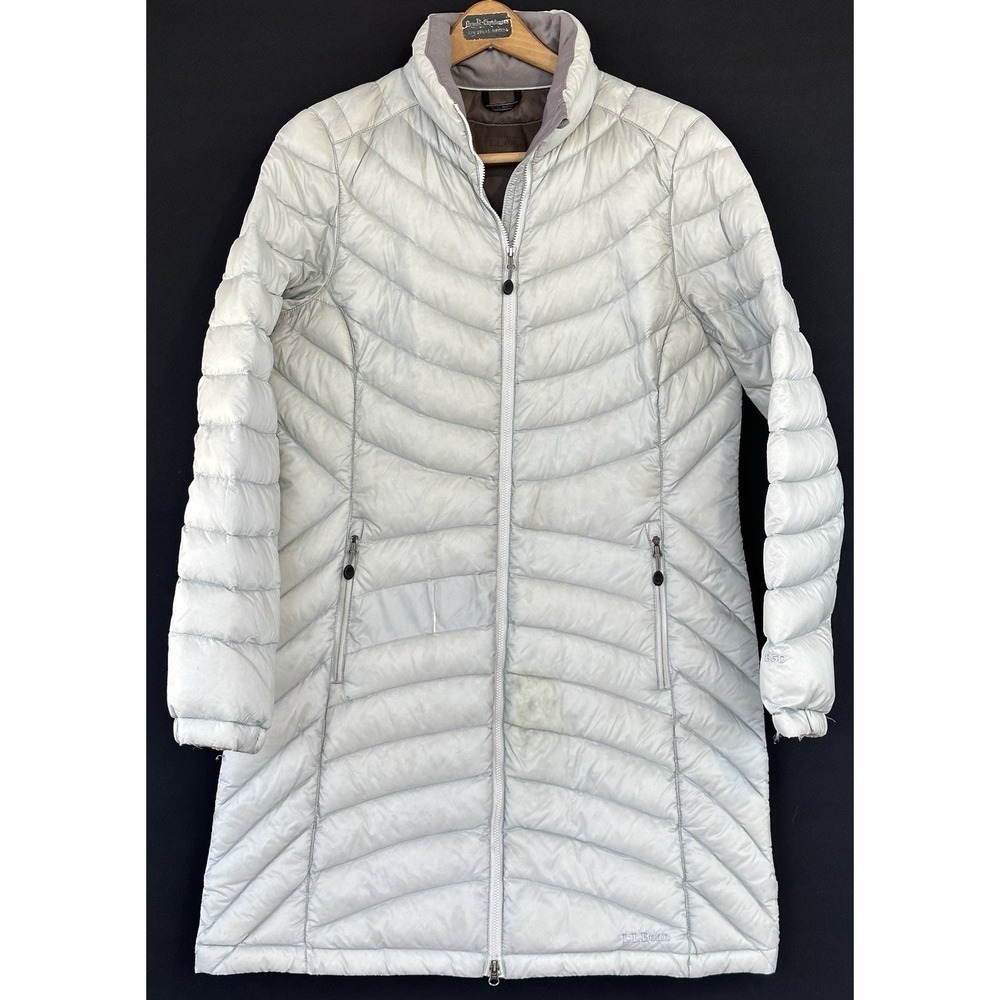 LL BEAN 850 DOWN COAT Gray Women's Size M Mid Length